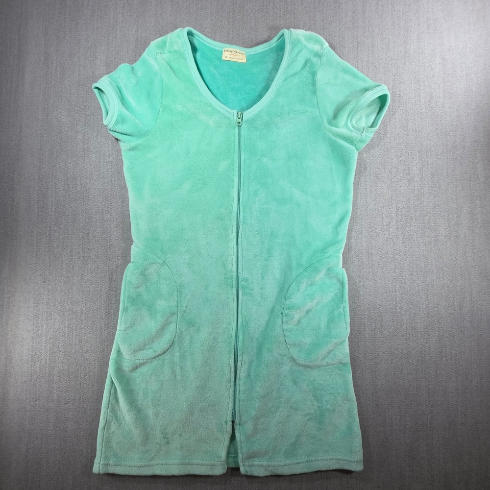 Bobbie Brooks Zip Front Robe Women Medium Mint Green Short Sleeve Loungewear